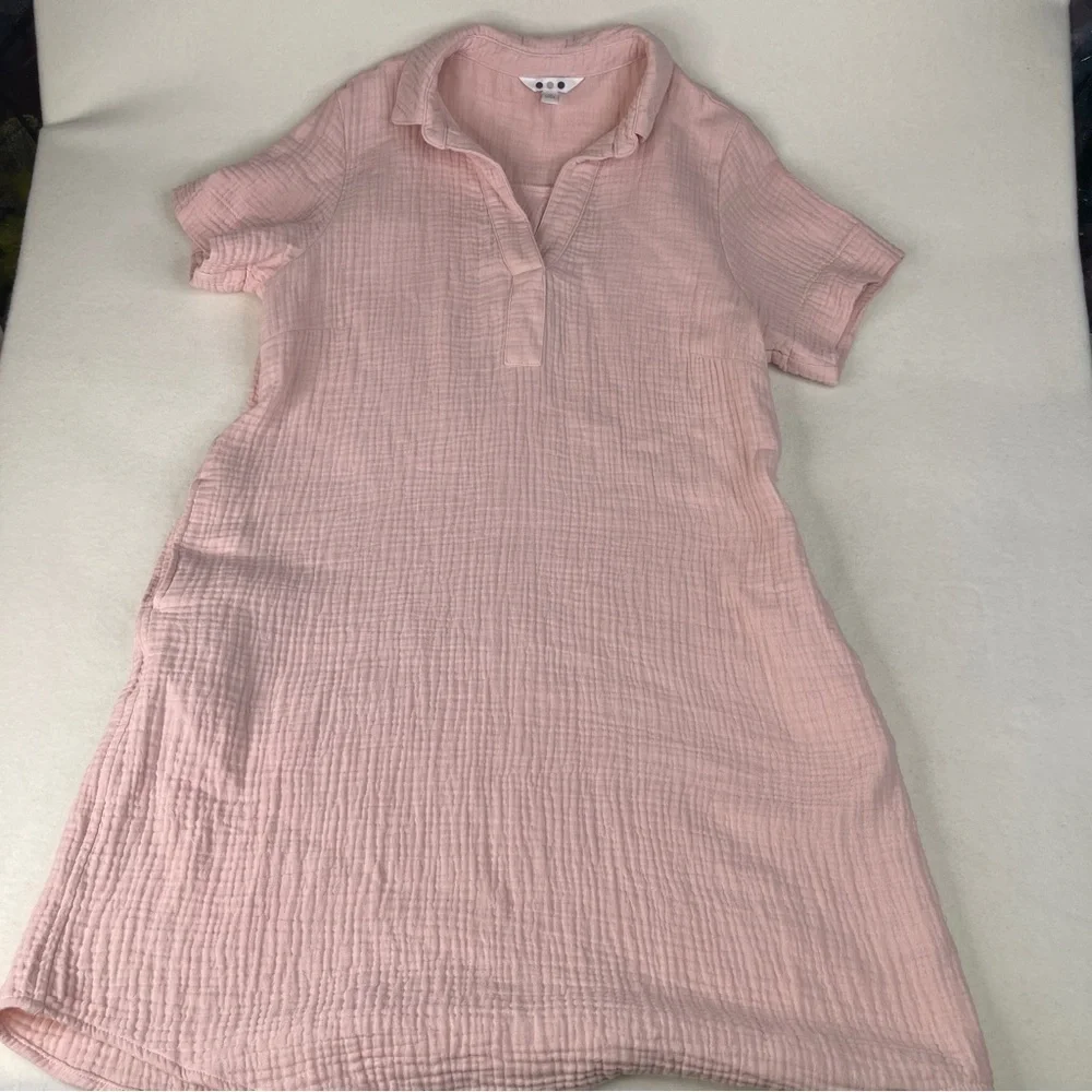 Three Dots Cotton Shirt Dress Petal Pink Medium